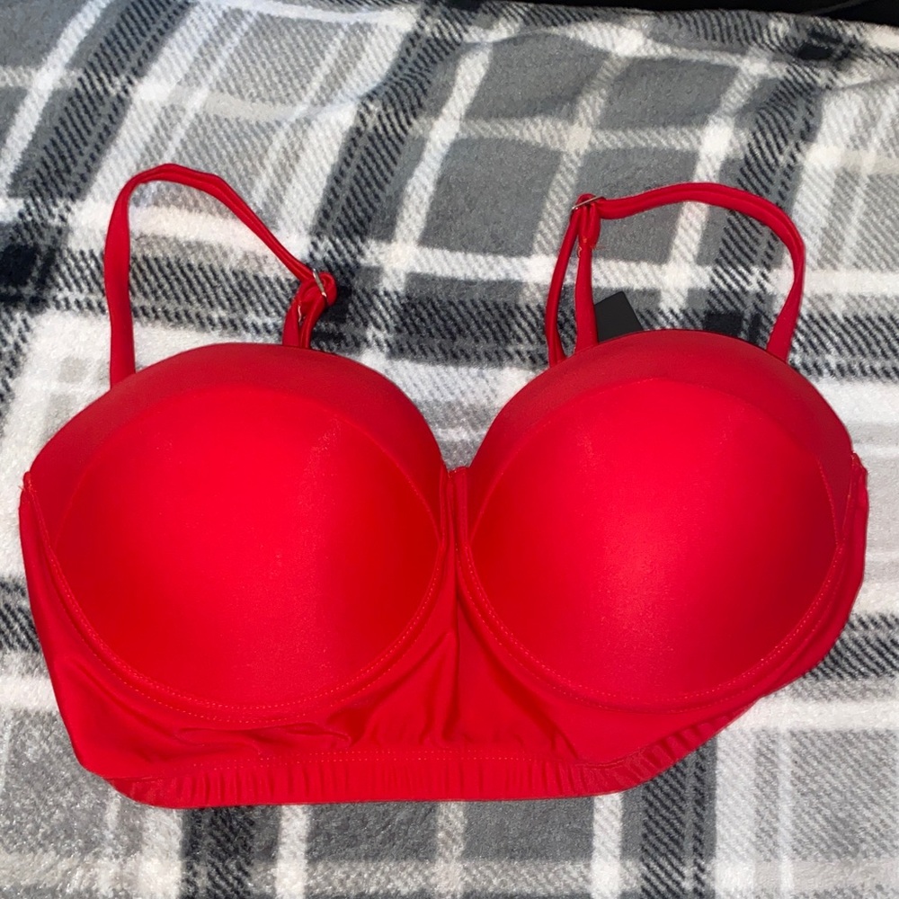 Vibrant Red Padded Strapless swim Top